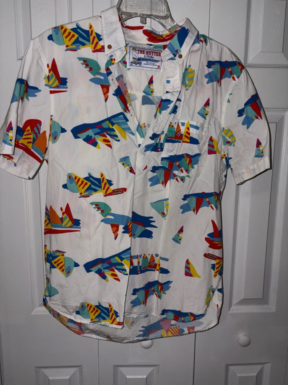 chubbies White Short-Sleeve Shirt with Blue, Red, Yellow & Teal Sailboat Print